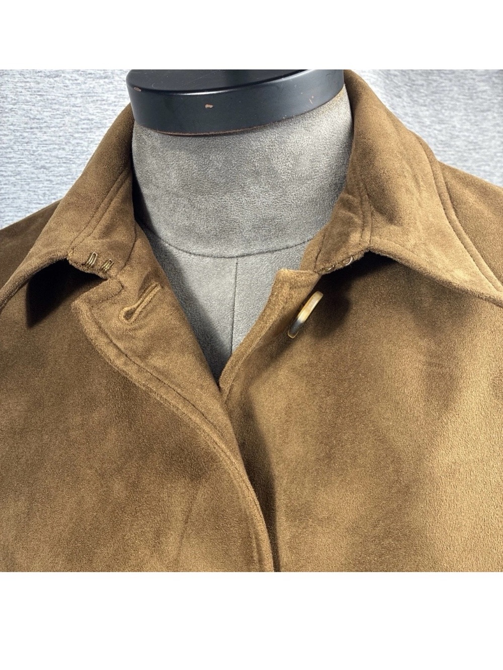 Jones NY Brown Trench Women XL Rich Earthy Brown Vegan Faux Suede Strong Femme - Picture 8 of 15